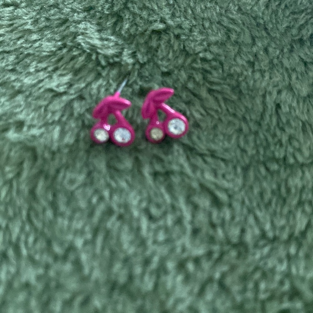 Pink cherry earrings with gems